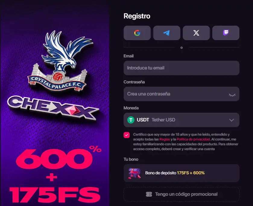 Formulario de registro de CHEXX en español sin datos personales